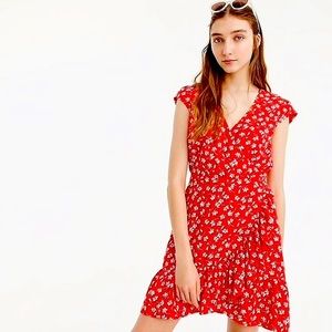 J. Crew Mercantile Red Floral Faux-Wrap Mini Dress
